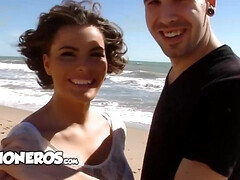 Brunette Victoria Pure aka Amy wild outdoor beach hardcore with handsome Spanish guy