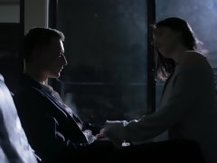 Saucy brunette fucked sensually on the couch