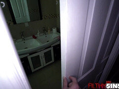 18 ans, Salle de bains, Grosse bite, Sucer une bite, Queue, Hard, Orgasme, Pov