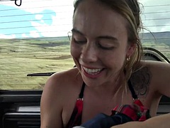 Leie, Blondine, Blasen, Auto, Handjob, Hardcore, Pornostars, Öffentlich