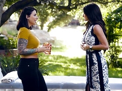 デカパイ, 茶髪の, なめる, マッサージ, 現実, ソフトコア, タトゥー, オッパイの