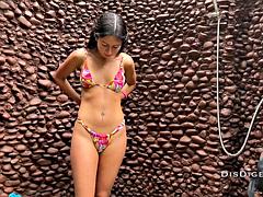 Katty West Drenched in Cumshot on Public Beach