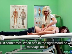 Couple, Médecin, Lesbienne, Massage, Infirmière, Bureau, Chatte, Uniforme