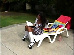 Kont, Grote kont, Pijpbeurt, Bruinharig, Sperma in mond, Lul, Zwart, Buiten