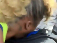 素人, 黒人, フェラチオ, 車, アウトドア, 公共