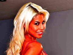 デカパイ, ブロンド, フェラチオ, バック, 手コキする, 淫乱熟女, ストッキング, ストリッピング
