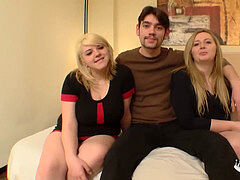 Pijpbeurt, Mollig, Cousine, Europees, Dik, 1 man 2 vrouwen, Hongaars, Trio