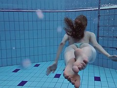美人, ビキニ, 毛深い, プール, 一人, オッパイの, 水中