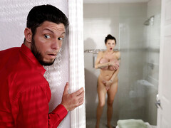 Aroused mom welcomes stepson for juicy bathroom sex