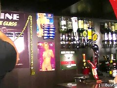 Big boobs barmaid rides boss cock at work