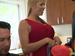 Alexis Fawx cums on her studs dick while another dude watches