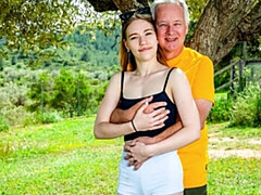 Kont, Grote lul, Pijpbeurt, Hondjeshouding, Natuurlijke tieten, Buiten, Mager, Tiener