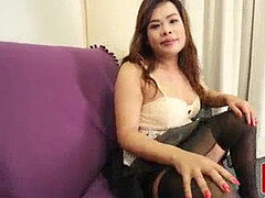 Leie, Asiatisch, Transe, Lingerie, Masturbation, Realität, Solo, Strümpfe