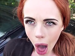 Huge nipples redhead teen bangs outdoors pov
