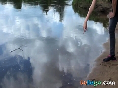 素人, ブロンド, フェラチオ, 顔射, ドイツ人, アウトドア