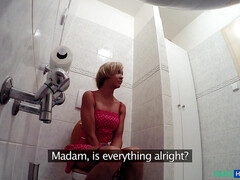 Enthousiasteling, Badkamer, Blond, Pijpbeurt, Sperma, Kantoor, Toilet, Bekijker