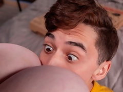 ぽっちゃり, デカパイ, フェラチオ, バック, デブ, 手コキする, なめる, 淫乱熟女