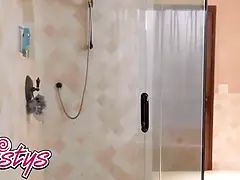 美女, 指いじり, レズビアン, なめる, 小柄, 剃毛, シャワー, 濡れ