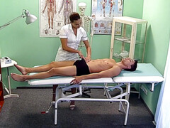 Atrapados, Corrida, Médico, Masaje, Músculo, Oficina, Bragas, Mojado