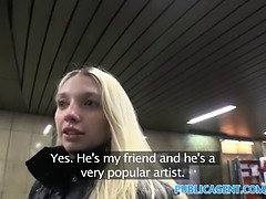 Miriama Kunkelova gets pounded hard by a big cock in public by a skinny blonde