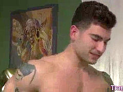 アナル, フェラチオ, イく瞬間, エロティック, シーメール, タトゥー