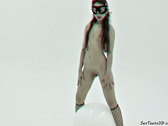 Masked girl posing in studio - 3D porn backstage