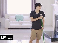 Fortunate stud helps crazy big titted cougar with some house work