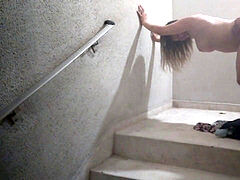 Fernandinha Fernandez, romping on the mansion stairs with neighbor
