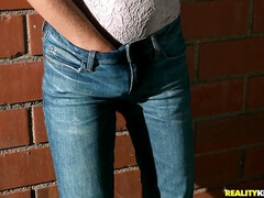 Slim-bodied hooker with natural tits fucks stranger on the street