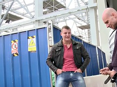素人, アナル, フェラチオ, ゲイ, 手コキする, 筋肉, 公共, フェラする