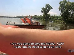 Horny dude with big tits bangs cute pussy while her cuckold husband watches
