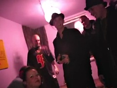 Horny babe gives blowjob and fucks during party
