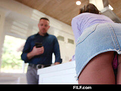 デカチン, フェラチオ, 茶髪の, 軟体, 開帳, オッパイの