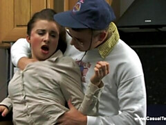 デカ尻, デカチン, フェラチオ, 茶髪の, バック, キッチン, ガリガリ, ティーン