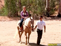 Ridiculously busty Sierra Skye rides the horse
