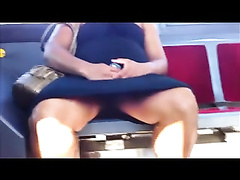 Upskirt on the bus no undies