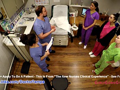 Nurse Lenna Lux, Angelica Cruz and Raines check each other out