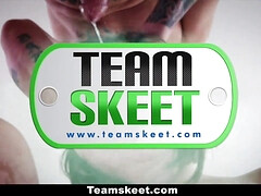 Check out the hottest compilation of hot blonde teen's hairy pussy and big tits getting facialized in Team Skeet